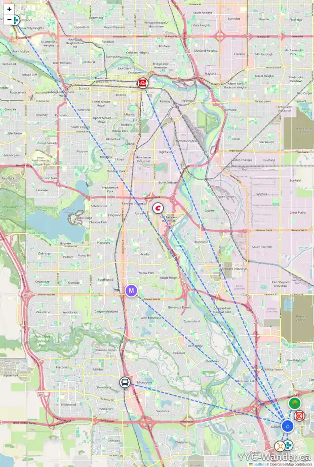 Daily accessibility map for 249 AUBURN SHORES WY SE, Calgary showing nearby schools, grocery stores, parks, LRT stations and nearby amenities