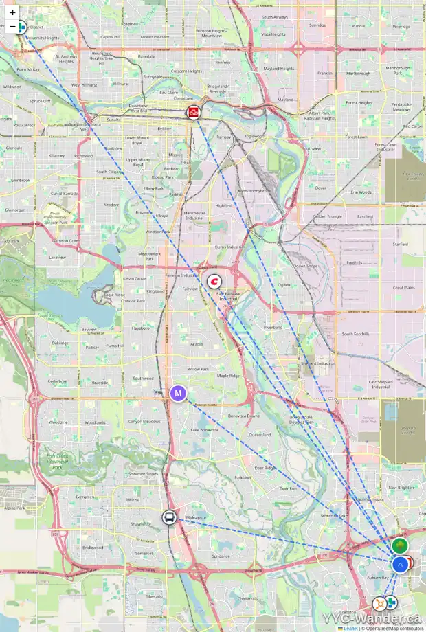 Daily accessibility map for 152 AUBURN MEADOWS BV SE, Calgary showing nearby schools, grocery stores, parks, LRT stations and nearby amenities