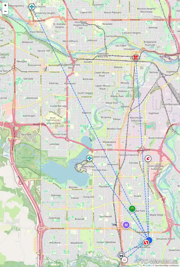 Daily accessibility map for 12227 LAKE WATERTON CR SE, Calgary showing nearby schools, grocery stores, parks, LRT stations and nearby amenities