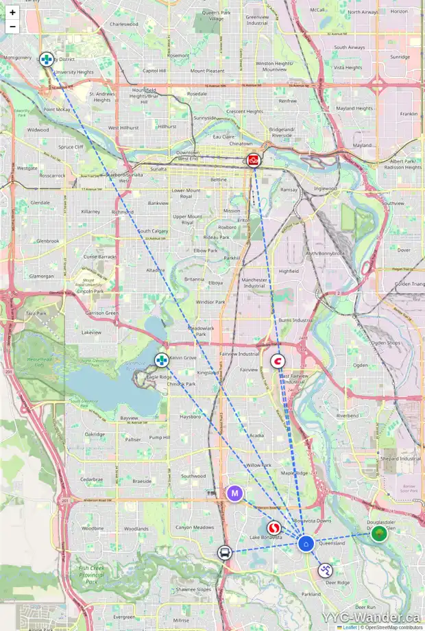 Daily accessibility map for 489 LAKE ONTARIO PL SE, Calgary showing nearby schools, grocery stores, parks, LRT stations and nearby amenities