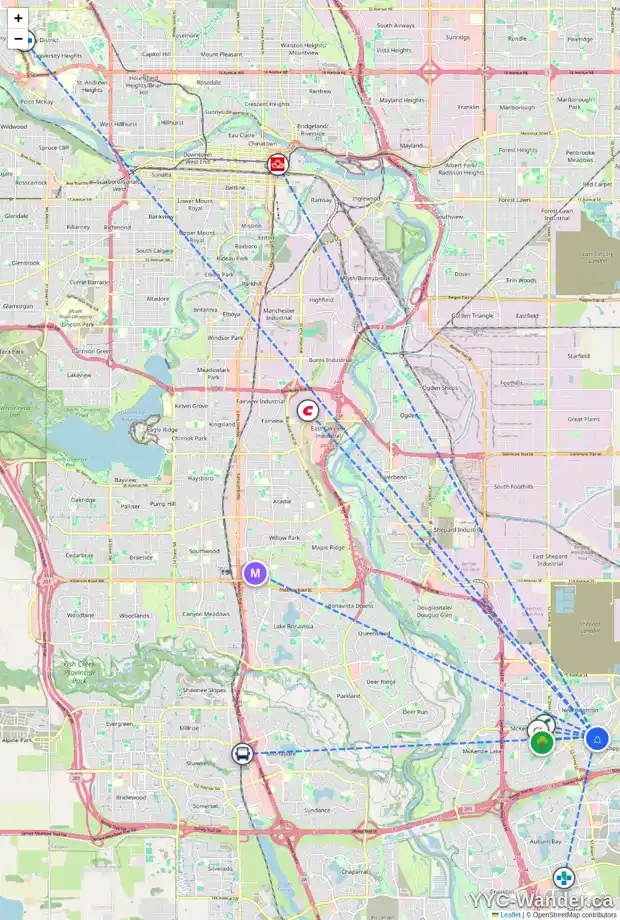 Daily accessibility map for 345 130 NEW BRIGHTON WY SE, Calgary showing nearby schools, grocery stores, parks, LRT stations and nearby amenities