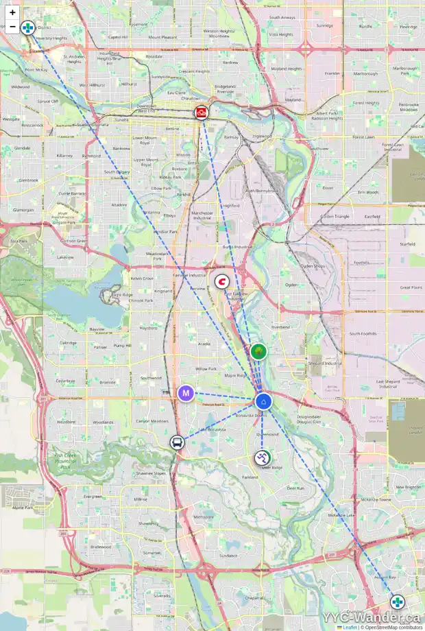 Daily accessibility map for 12002 DIAMOND VW SE, Calgary showing nearby schools, grocery stores, parks, LRT stations and nearby amenities