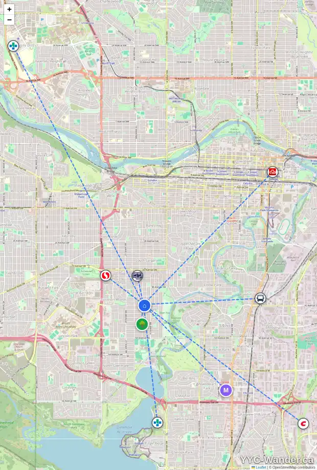 Daily accessibility map for 4226 17 ST SW, Calgary showing nearby schools, grocery stores, parks, LRT stations and nearby amenities