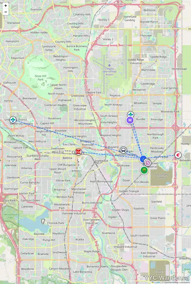 Daily accessibility map for 1524 46 ST SE, Calgary showing nearby schools, grocery stores, parks, LRT stations and nearby amenities