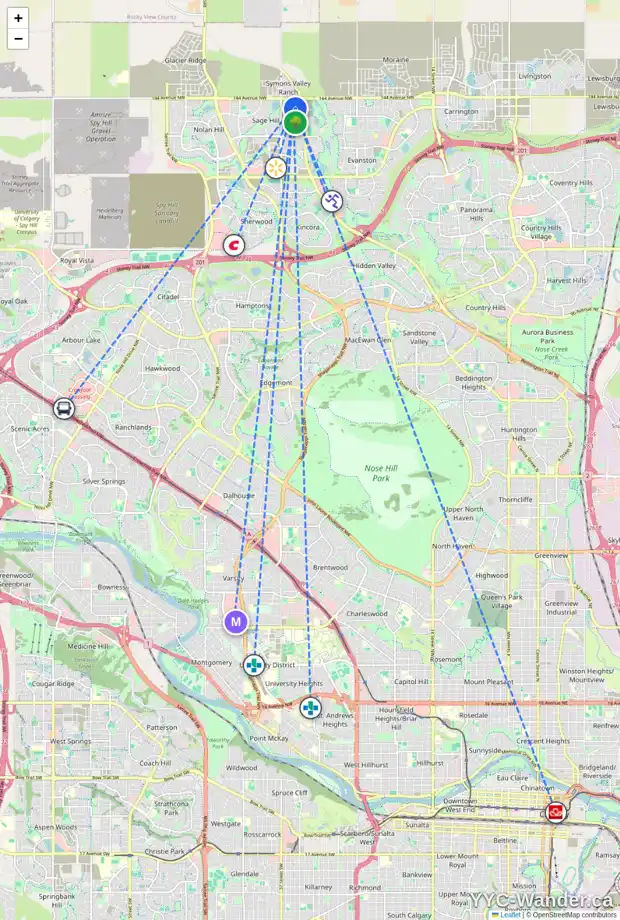 Daily accessibility map for 51 SAGE BLUFF GR NW, Calgary showing nearby schools, grocery stores, parks, LRT stations and nearby amenities