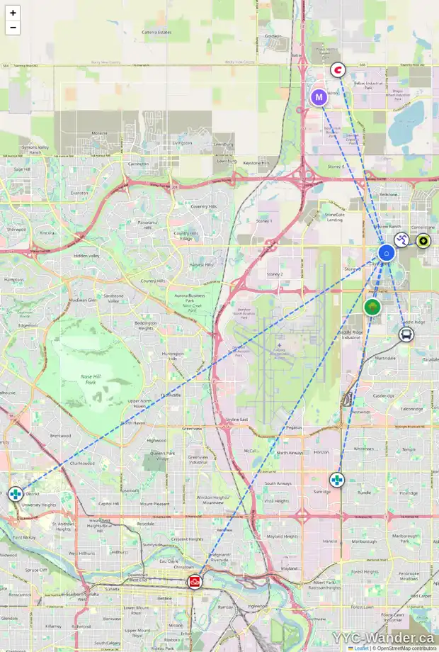 Daily accessibility map for 11014 CITYSCAPE DR NE, Calgary showing nearby schools, grocery stores, parks, LRT stations and nearby amenities
