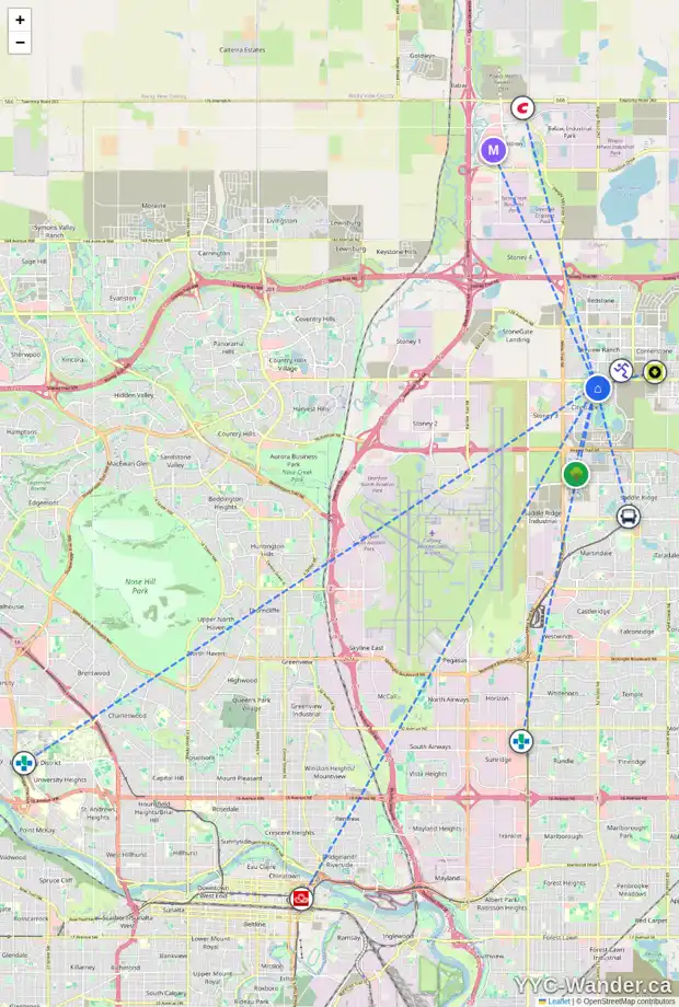 Daily accessibility map for 120 CITYSCAPE RO NE, Calgary showing nearby schools, grocery stores, parks, LRT stations and nearby amenities