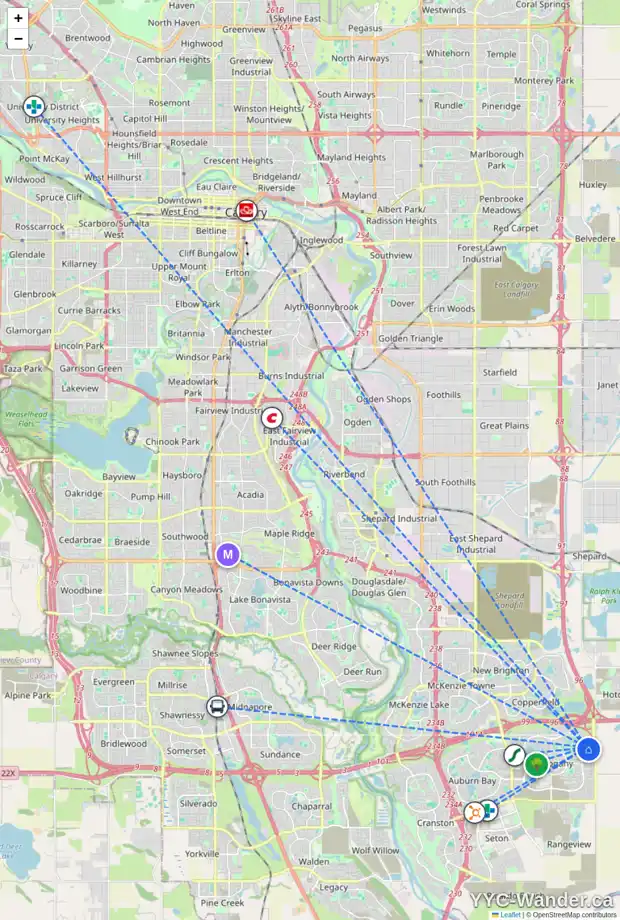 Daily accessibility map for 759 MAHOGANY BV SE, Calgary showing nearby schools, grocery stores, parks, LRT stations and nearby amenities