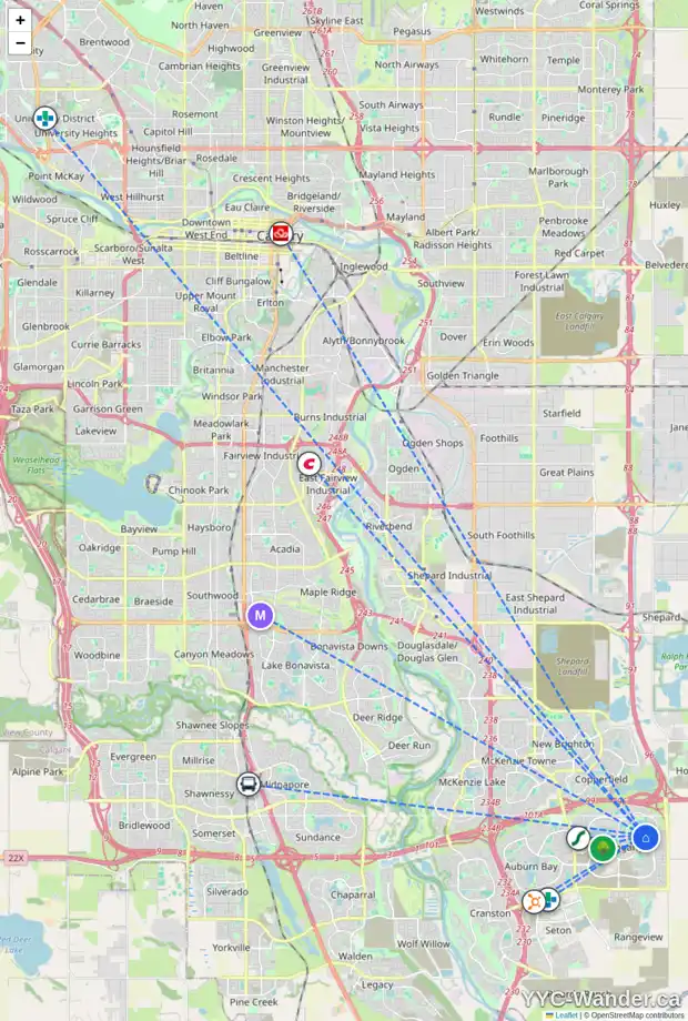Daily accessibility map for 365 MARQUIS LD SE, Calgary showing nearby schools, grocery stores, parks, LRT stations and nearby amenities
