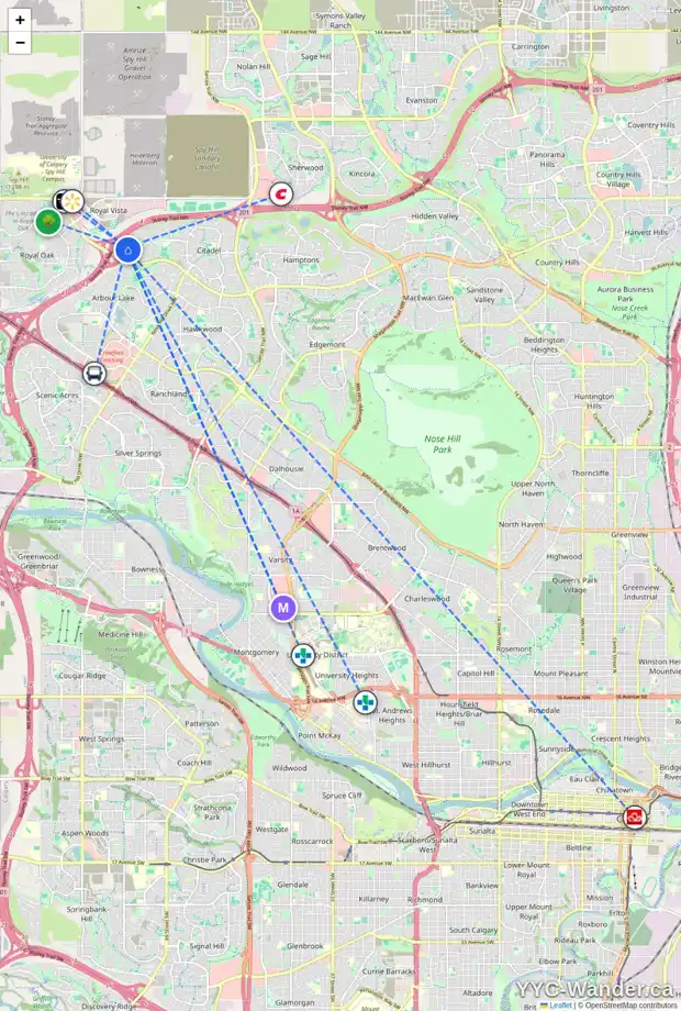 Daily accessibility map for 110 CITADEL FOREST CL NW, Calgary showing nearby schools, grocery stores, parks, LRT stations and nearby amenities