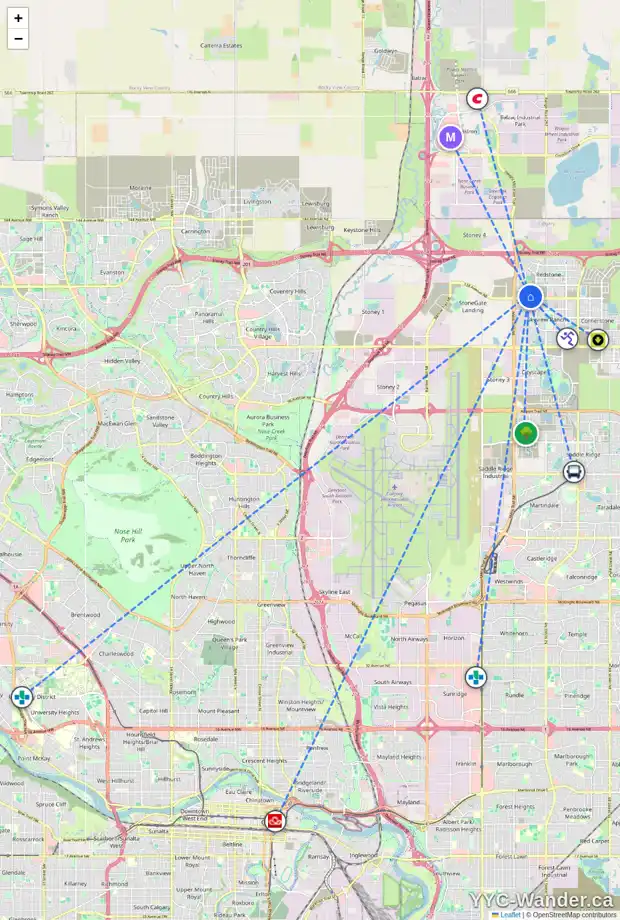 Daily accessibility map for 306 REDSTONE VW NE, Calgary showing nearby schools, grocery stores, parks, LRT stations and nearby amenities