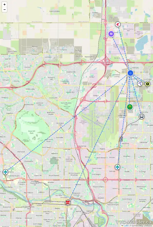 Daily accessibility map for 321 REDSTONE VW NE, Calgary showing nearby schools, grocery stores, parks, LRT stations and nearby amenities