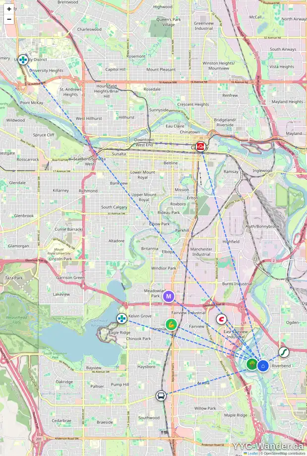 Daily accessibility map for 161 RIVERVIEW CO SE, Calgary showing nearby schools, grocery stores, parks, LRT stations and nearby amenities