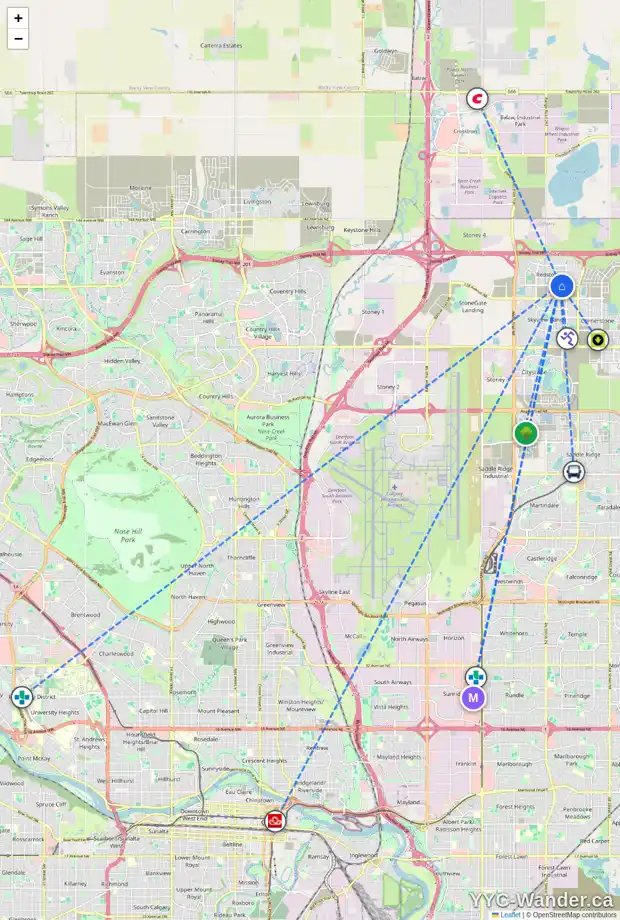 Daily accessibility map for 512 REDSTONE DR NE, Calgary showing nearby schools, grocery stores, parks, LRT stations and nearby amenities