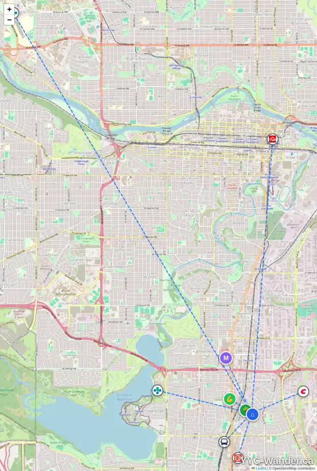 Daily accessibility map for 36 FERNIE PL SE, Calgary showing nearby schools, grocery stores, parks, LRT stations and nearby amenities