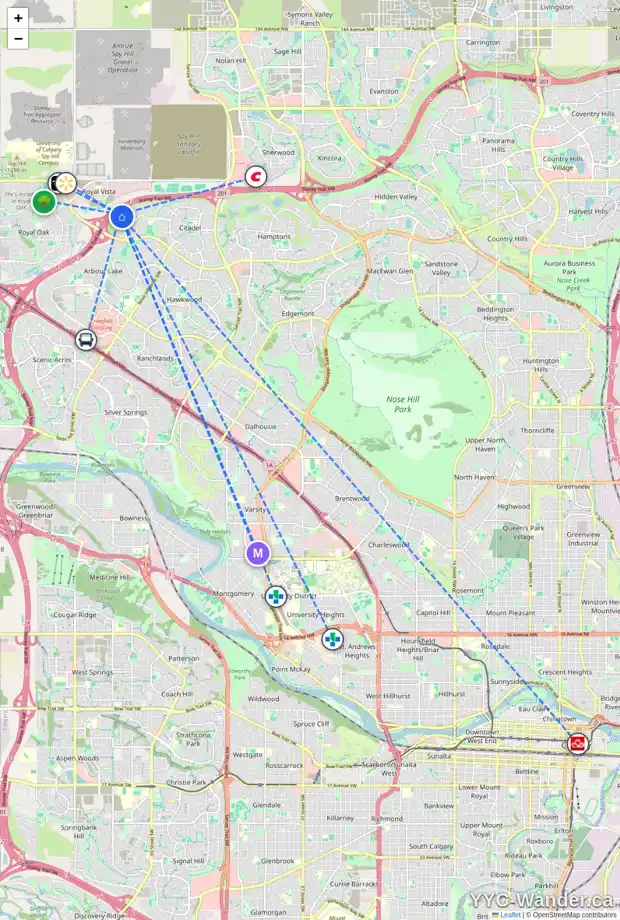 Daily accessibility map for 95 CITADEL ACRES CL NW, Calgary showing nearby schools, grocery stores, parks, LRT stations and nearby amenities