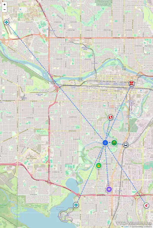 Daily accessibility map for 4017 5 ST SW, Calgary showing nearby schools, grocery stores, parks, LRT stations and nearby amenities