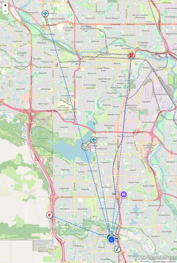 Daily accessibility map for 4213 14645 6 ST SW, Calgary showing nearby schools, grocery stores, parks, LRT stations and nearby amenities