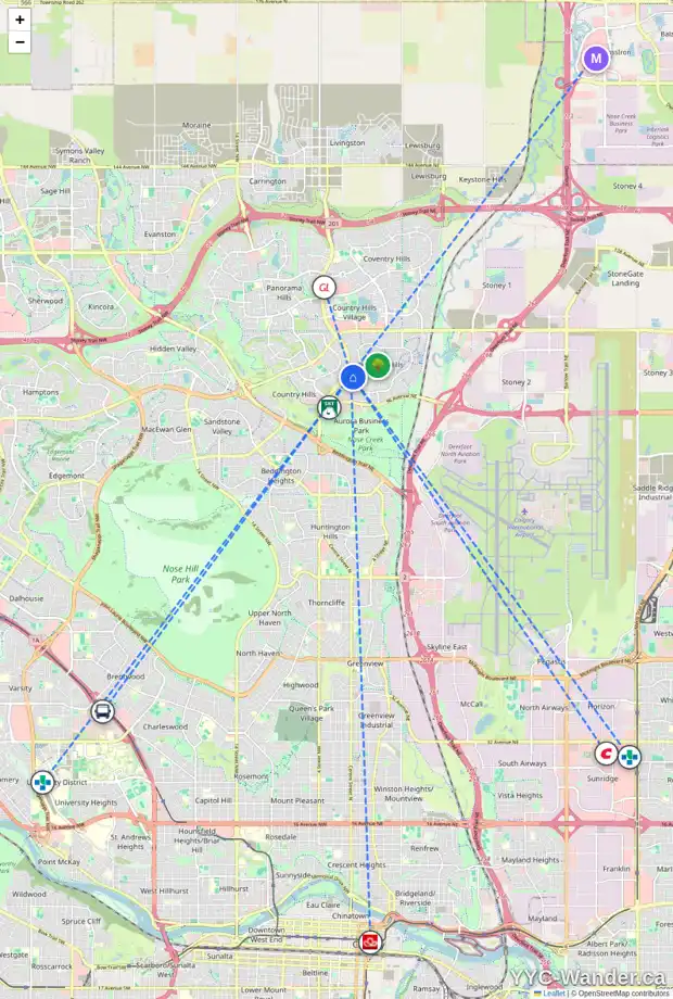 Daily accessibility map for 44 HARVEST GOLD HT NE, Calgary showing nearby schools, grocery stores, parks, LRT stations and nearby amenities
