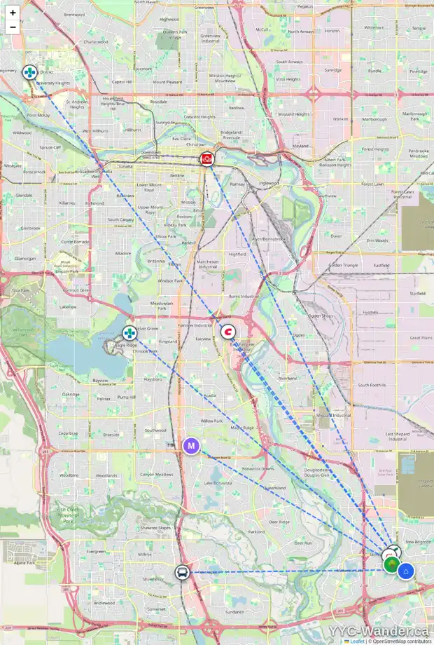 Daily accessibility map for 592 MCKENZIE TOWNE DR SE, Calgary showing nearby schools, grocery stores, parks, LRT stations and nearby amenities
