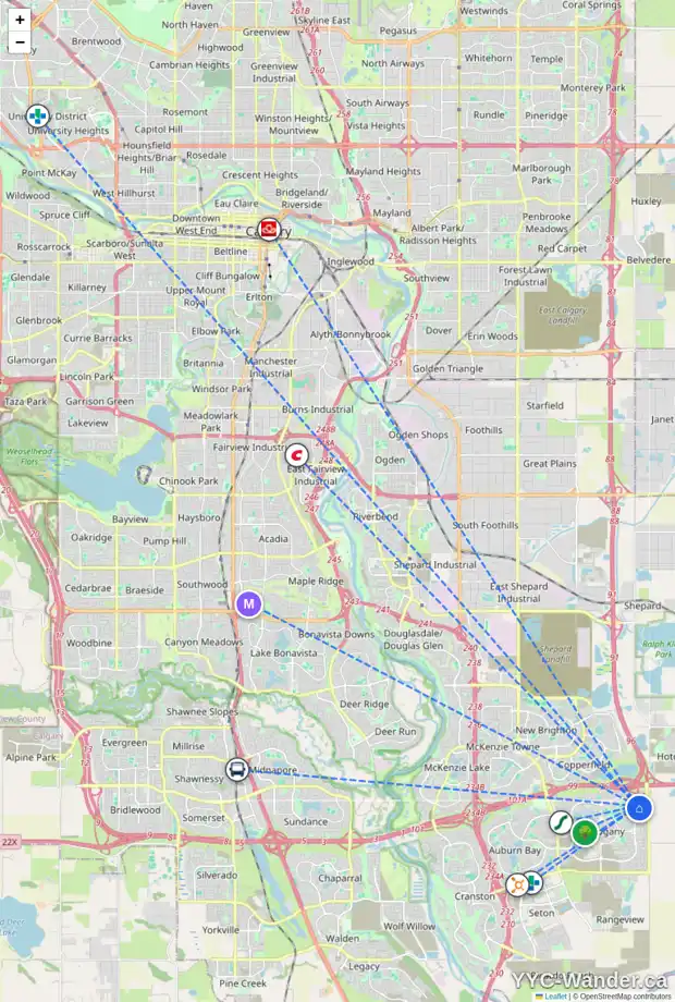 Daily accessibility map for 290 MARQUIS CO SE, Calgary showing nearby schools, grocery stores, parks, LRT stations and nearby amenities