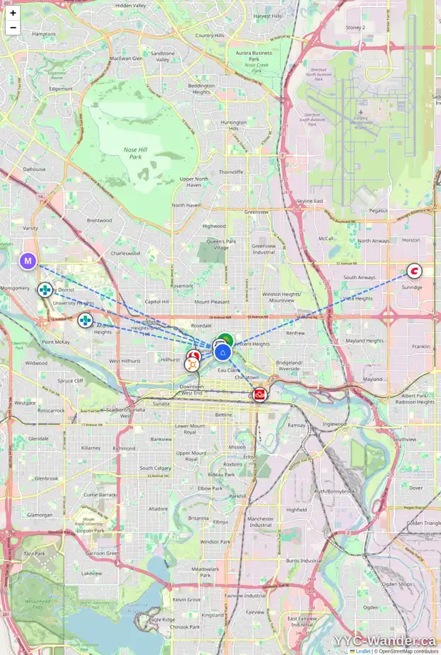 Daily accessibility map for 526 MEMORIAL DR NW, Calgary showing nearby schools, grocery stores, parks, LRT stations and nearby amenities