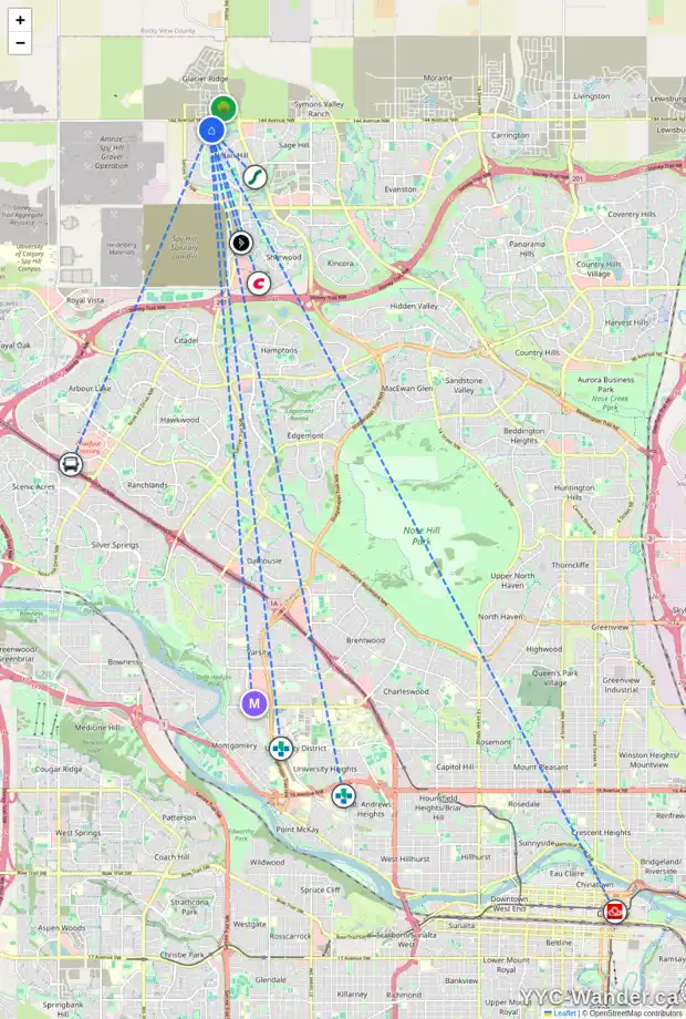 Daily accessibility map for 27 NOLANLAKE CV NW, Calgary showing nearby schools, grocery stores, parks, LRT stations and nearby amenities