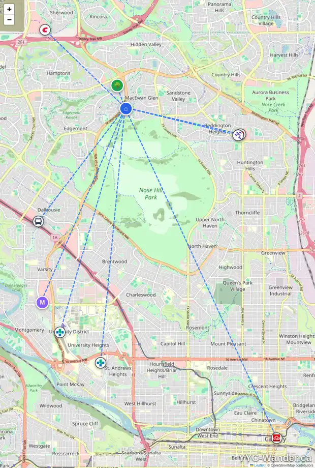 Daily accessibility map for 236 MACEWAN PARK VW NW, Calgary showing nearby schools, grocery stores, parks, LRT stations and nearby amenities