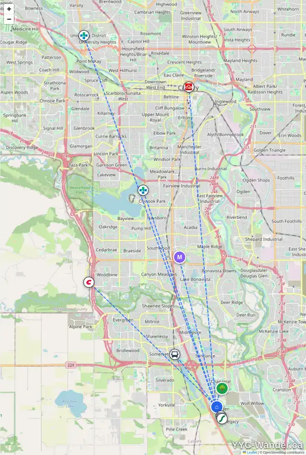Daily accessibility map for 32 WALDEN PL SE, Calgary showing nearby schools, grocery stores, parks, LRT stations and nearby amenities