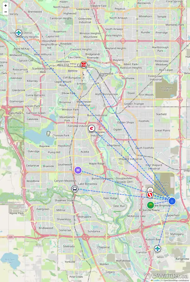 Daily accessibility map for 5209 279 COPPERPOND CM SE, Calgary showing nearby schools, grocery stores, parks, LRT stations and nearby amenities