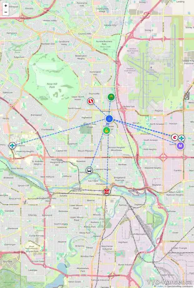 Daily accessibility map for 4401 GREENVIEW DR NE, Calgary showing nearby schools, grocery stores, parks, LRT stations and nearby amenities
