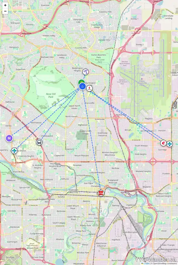 Daily accessibility map for 1008 72 AV NW, Calgary showing nearby schools, grocery stores, parks, LRT stations and nearby amenities