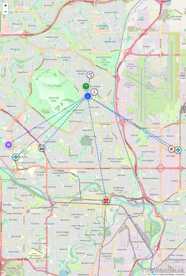 Daily accessibility map for 827 68 AV NW, Calgary showing nearby schools, grocery stores, parks, LRT stations and nearby amenities