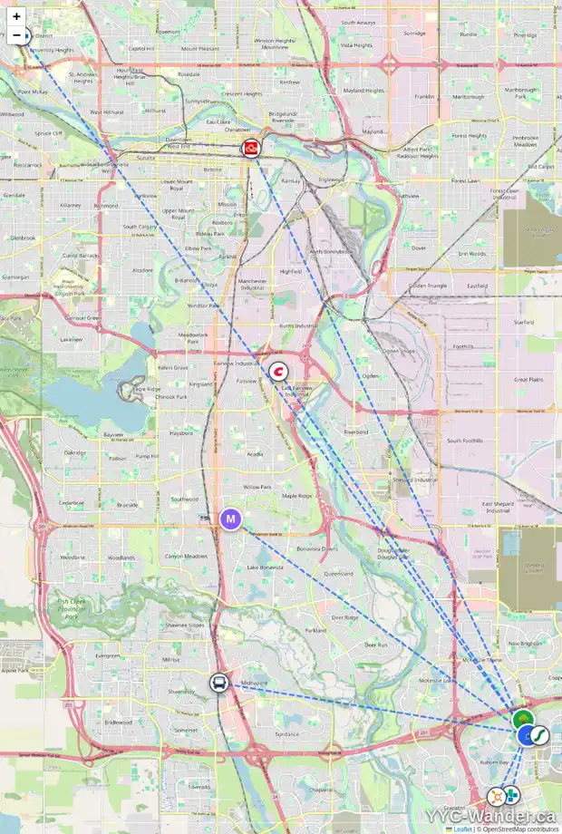 Daily accessibility map for 185 AUBURN MEADOWS WY SE, Calgary showing nearby schools, grocery stores, parks, LRT stations and nearby amenities