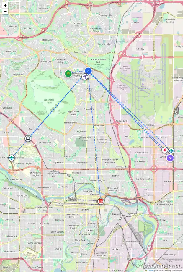 Daily accessibility map for 284 BEDDINGTON CI NE, Calgary showing nearby schools, grocery stores, parks, LRT stations and nearby amenities