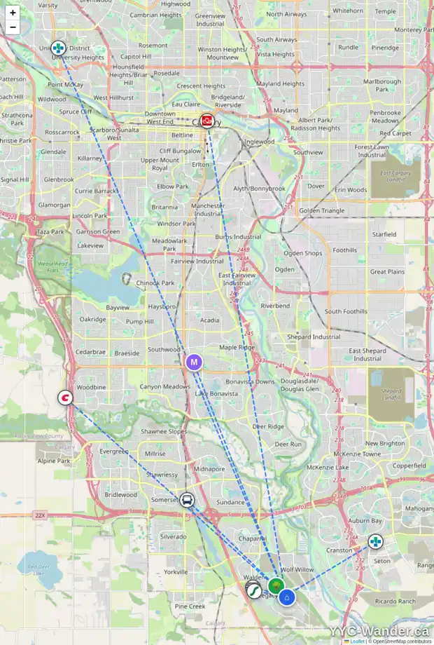 Daily accessibility map for 1585 LEGACY CI SE, Calgary showing nearby schools, grocery stores, parks, LRT stations and nearby amenities