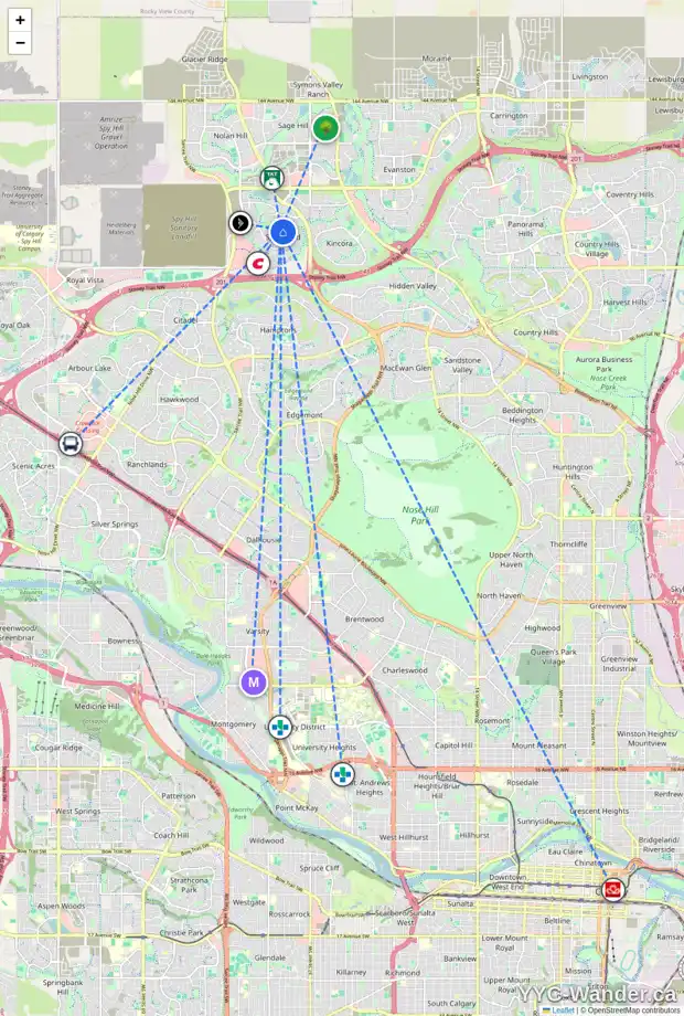 Daily accessibility map for 932 SHERWOOD BV NW, Calgary showing nearby schools, grocery stores, parks, LRT stations and nearby amenities
