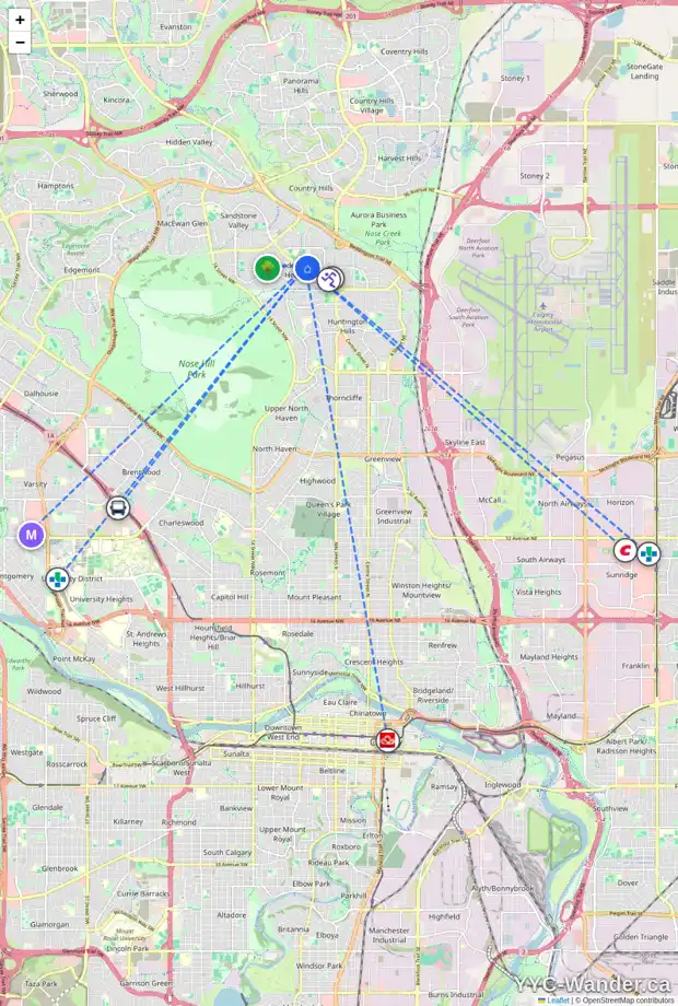 Daily accessibility map for 15 BERMUDA RD NW, Calgary showing nearby schools, grocery stores, parks, LRT stations and nearby amenities