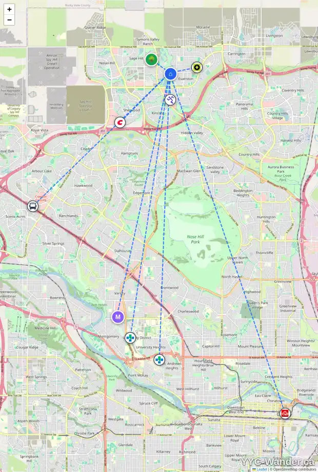 Daily accessibility map for 217 SAGE MEADOWS GR NW, Calgary showing nearby schools, grocery stores, parks, LRT stations and nearby amenities