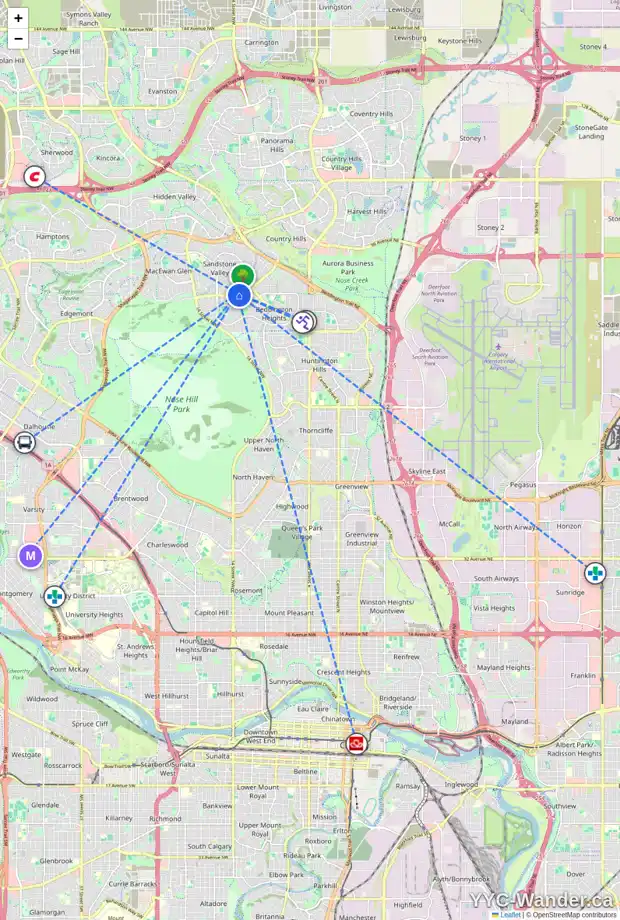 Daily accessibility map for 132 SANDSTONE RD NW, Calgary showing nearby schools, grocery stores, parks, LRT stations and nearby amenities
