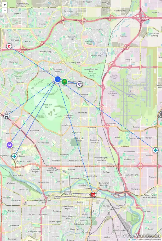 Daily accessibility map for 1476 BERKLEY DR NW, Calgary showing nearby schools, grocery stores, parks, LRT stations and nearby amenities