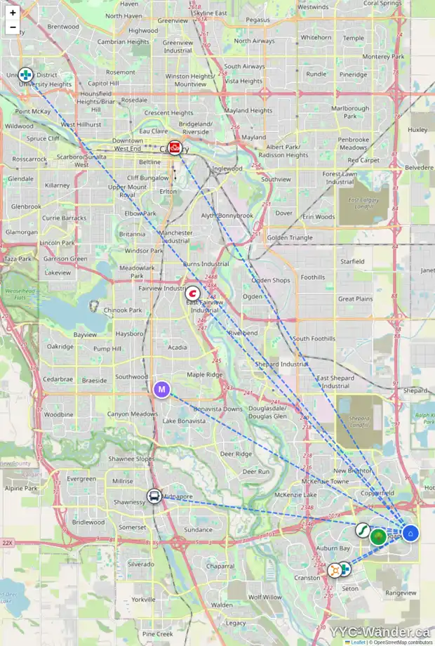 Daily accessibility map for 196 MASTERS RI SE, Calgary showing nearby schools, grocery stores, parks, LRT stations and nearby amenities
