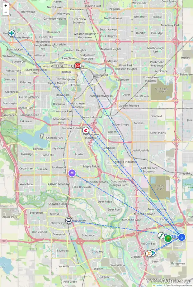 Daily accessibility map for 177 MASTERS RI SE, Calgary showing nearby schools, grocery stores, parks, LRT stations and nearby amenities