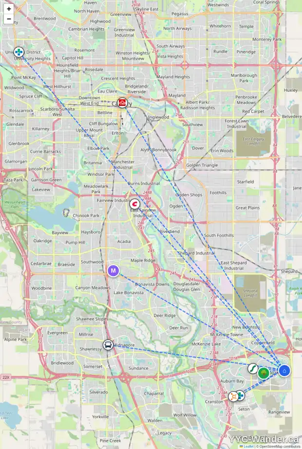 Daily accessibility map for 160 MASTERS RI SE, Calgary showing nearby schools, grocery stores, parks, LRT stations and nearby amenities