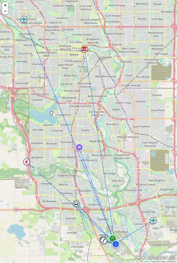 Daily accessibility map for 36 LEGACY CO SE, Calgary showing nearby schools, grocery stores, parks, LRT stations and nearby amenities
