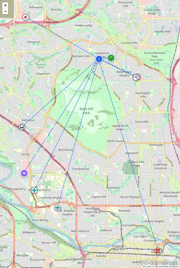Daily accessibility map for 3 SANDRINGHAM WY NW, Calgary showing nearby schools, grocery stores, parks, LRT stations and nearby amenities