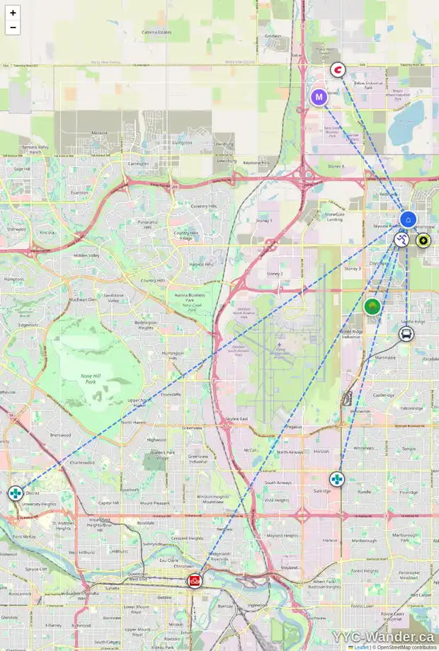 Daily accessibility map for 119 SKYVIEW RANCH MR NE, Calgary showing nearby schools, grocery stores, parks, LRT stations and nearby amenities