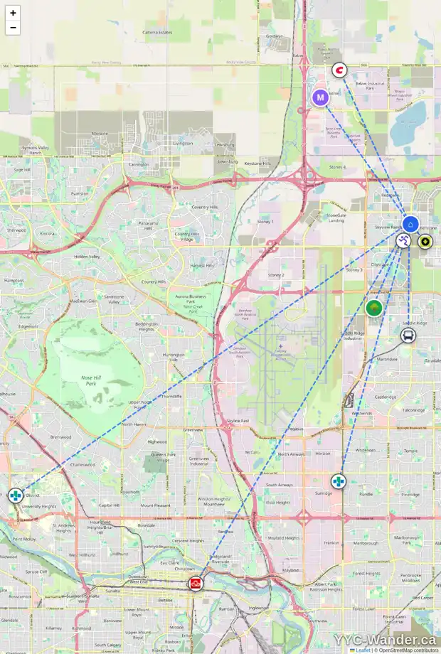 Daily accessibility map for 740 SKYVIEW RANCH GV NE, Calgary showing nearby schools, grocery stores, parks, LRT stations and nearby amenities