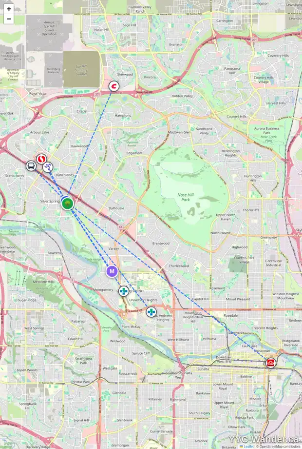 Daily accessibility map for 308 SILVER BROOK WY NW, Calgary showing nearby schools, grocery stores, parks, LRT stations and nearby amenities