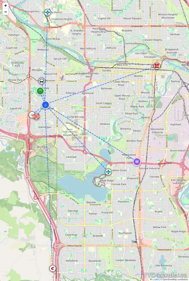 Daily accessibility map for 3139 44 ST SW, Calgary showing nearby schools, grocery stores, parks, LRT stations and nearby amenities